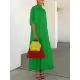 Solid Color Loose Plus Size Split-Joint Inner Dress + Mock Neck Mesh Pleated Outer Dress Two Pieces Set Solid Color Loose Plus Size Split-Joint Inner Dress + Mock Neck Mesh Pleated Outer Dress Two Pieces Set