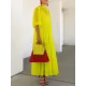 Solid Color Loose Plus Size Split-Joint Inner Dress + Mock Neck Mesh Pleated Outer Dress Two Pieces Set Solid Color Loose Plus Size Split-Joint Inner Dress + Mock Neck Mesh Pleated Outer Dress Two Pieces Set