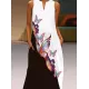 Butterfly Print A-Line Loose Round-Neck Maxi Dresses Butterfly Print A-Line Loose Round-Neck Maxi Dresses