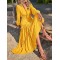Elasticity Solid Color Split-Joint A-Line Long Sleeves V-Neck Maxi Dresses