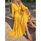 Elasticity Solid Color Split-Joint A-Line Long Sleeves V-Neck Maxi Dresses Elasticity Solid Color Split-Joint A-Line Long Sleeves V-Neck Maxi Dresses