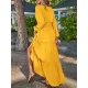 Elasticity Solid Color Split-Joint A-Line Long Sleeves V-Neck Maxi Dresses Elasticity Solid Color Split-Joint A-Line Long Sleeves V-Neck Maxi Dresses