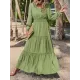 Elasticity Solid Color Split-Joint A-Line Long Sleeves V-Neck Maxi Dresses Elasticity Solid Color Split-Joint A-Line Long Sleeves V-Neck Maxi Dresses