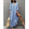 Leopard Split-Side Sun Protection Batwing Sleeves Loose V-Neck Maxi Dresses Cover-Ups Swimwear