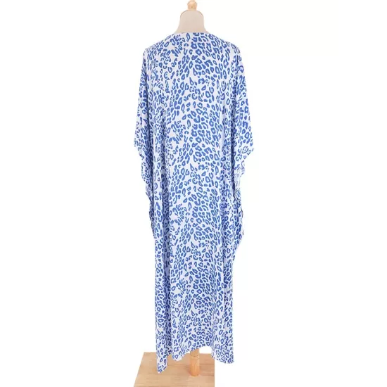 Leopard Split-Side Sun Protection Batwing Sleeves Loose V-Neck Maxi Dresses Cover-Ups Swimwear Leopard Split-Side Sun Protection Batwing Sleeves Loose V-Neck Maxi Dresses Cover-Ups Swimwear