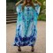 Butterfly Print Split-side Batwing Sleeves Loose V-neck Maxi Dresses Beach Cover-Up