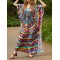 Printed Split-Side Batwing Sleeves Loose V-Neck Maxi Dresses Beach Cover-Up