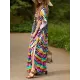 Printed Split-Side Batwing Sleeves Loose V-Neck Maxi Dresses Beach Cover-Up Printed Split-Side Batwing Sleeves Loose V-Neck Maxi Dresses Beach Cover-Up