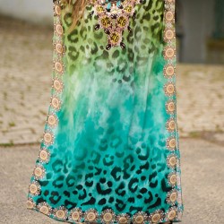 Leopard Printed Split-side Batwing Sleeves Loose V-neck Maxi Dresses Beach Cover-Up