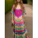 Split-side Tie-dyed Batwing Sleeves Loose V-neck Maxi Dresses Beach Cover-Up Split-side Tie-dyed Batwing Sleeves Loose V-neck Maxi Dresses Beach Cover-Up