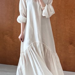 Elasticity Pleated Solid Color Split-Joint Zipper High Waisted Long Sleeves V-Neck Midi Dresses