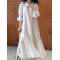 Elasticity Pleated Solid Color Split-Joint Zipper High Waisted Long Sleeves V-Neck Midi Dresses