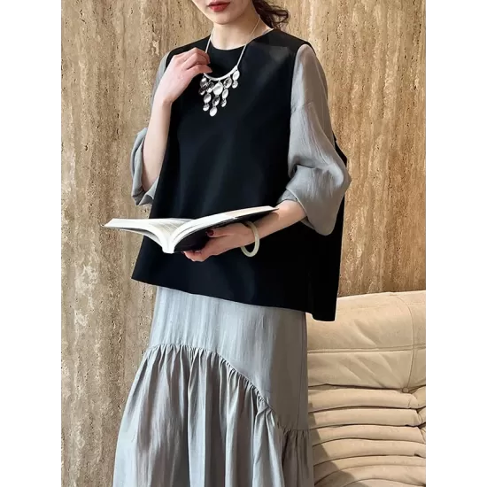 Elasticity Pleated Solid Color Split-Joint Zipper High Waisted Long Sleeves V-Neck Midi Dresses Elasticity Pleated Solid Color Split-Joint Zipper High Waisted Long Sleeves V-Neck Midi Dresses