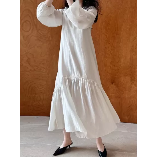 Elasticity Pleated Solid Color Split-Joint Zipper High Waisted Long Sleeves V-Neck Midi Dresses Elasticity Pleated Solid Color Split-Joint Zipper High Waisted Long Sleeves V-Neck Midi Dresses