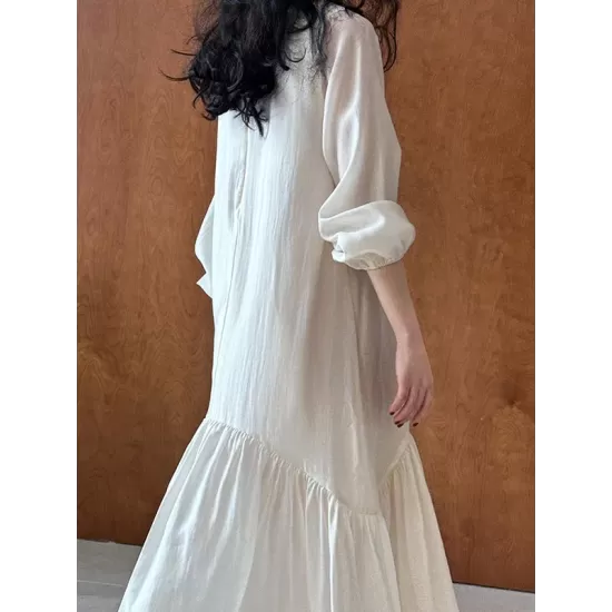 Elasticity Pleated Solid Color Split-Joint Zipper High Waisted Long Sleeves V-Neck Midi Dresses Elasticity Pleated Solid Color Split-Joint Zipper High Waisted Long Sleeves V-Neck Midi Dresses