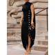 Loose Sleeveless Solid Color Split-Side Shawl Collar Long Skirts Maxi Dresses Loose Sleeveless Solid Color Split-Side Shawl Collar Long Skirts Maxi Dresses