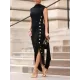 Loose Sleeveless Solid Color Split-Side Shawl Collar Long Skirts Maxi Dresses Loose Sleeveless Solid Color Split-Side Shawl Collar Long Skirts Maxi Dresses