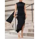 Loose Sleeveless Solid Color Split-Side Shawl Collar Long Skirts Maxi Dresses Loose Sleeveless Solid Color Split-Side Shawl Collar Long Skirts Maxi Dresses