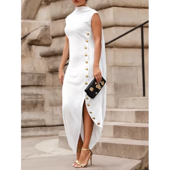 Loose Sleeveless Solid Color Split-Side Shawl Collar Long Skirts Maxi Dresses Loose Sleeveless Solid Color Split-Side Shawl Collar Long Skirts Maxi Dresses