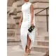 Loose Sleeveless Solid Color Split-Side Shawl Collar Long Skirts Maxi Dresses Loose Sleeveless Solid Color Split-Side Shawl Collar Long Skirts Maxi Dresses