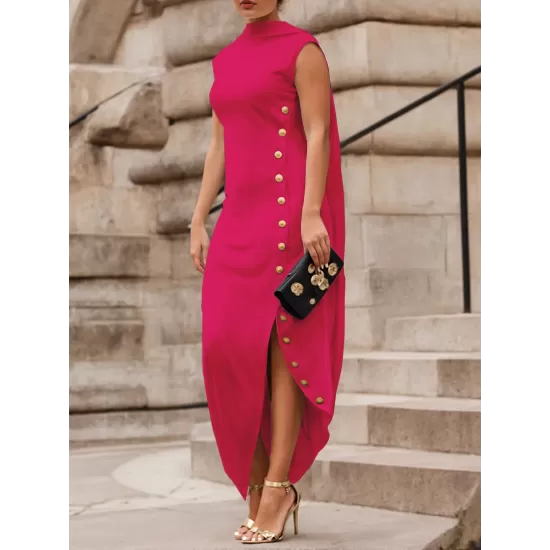 Loose Sleeveless Solid Color Split-Side Shawl Collar Long Skirts Maxi Dresses Loose Sleeveless Solid Color Split-Side Shawl Collar Long Skirts Maxi Dresses