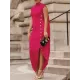 Loose Sleeveless Solid Color Split-Side Shawl Collar Long Skirts Maxi Dresses Loose Sleeveless Solid Color Split-Side Shawl Collar Long Skirts Maxi Dresses