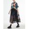 Buttoned Hollow Mesh Printed Split-Joint A-Line Loose Lapel Midi Dresses