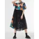 Buttoned Hollow Mesh Printed Split-Joint A-Line Loose Lapel Midi Dresses Buttoned Hollow Mesh Printed Split-Joint A-Line Loose Lapel Midi Dresses
