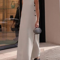 Loose Sleeveless Solid Color Split-Side Round-Neck Maxi Dresses