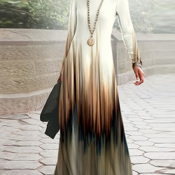 Printed A-Line High Waisted Round-Neck Maxi Dresses