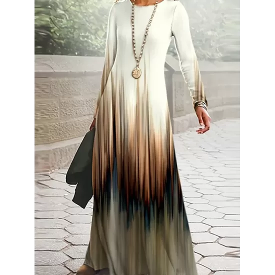 Printed A-Line High Waisted Round-Neck Maxi Dresses Printed A-Line High Waisted Round-Neck Maxi Dresses