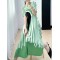 Pleated Printed A-line Loose V-neck Midi Dresses