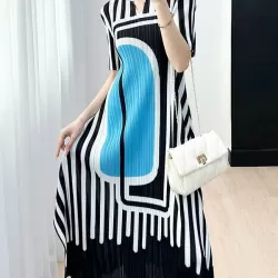 Pleated Printed A-line Loose V-neck Midi Dresses