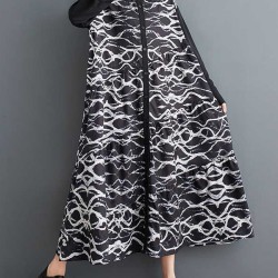 Buttoned Contrast Color Printed A-Line Long Sleeves Lapel Shirt Dress Midi Dresses