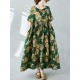 Flower Print Pleated Pockets Half Sleeves Loose Round-neck Midi Dresses Flower Print Pleated Pockets Half Sleeves Loose Round-neck Midi Dresses