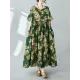 Flower Print Pleated Pockets Half Sleeves Loose Round-neck Midi Dresses Flower Print Pleated Pockets Half Sleeves Loose Round-neck Midi Dresses
