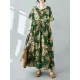Flower Print Pleated Pockets Half Sleeves Loose Round-neck Midi Dresses Flower Print Pleated Pockets Half Sleeves Loose Round-neck Midi Dresses
