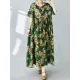 Flower Print Pleated Pockets Half Sleeves Loose Round-neck Midi Dresses Flower Print Pleated Pockets Half Sleeves Loose Round-neck Midi Dresses