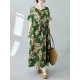 Flower Print Pleated Pockets Half Sleeves Loose Round-neck Midi Dresses Flower Print Pleated Pockets Half Sleeves Loose Round-neck Midi Dresses