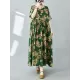 Flower Print Pleated Pockets Half Sleeves Loose Round-neck Midi Dresses Flower Print Pleated Pockets Half Sleeves Loose Round-neck Midi Dresses
