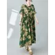 Flower Print Pleated Pockets Half Sleeves Loose Round-neck Midi Dresses Flower Print Pleated Pockets Half Sleeves Loose Round-neck Midi Dresses