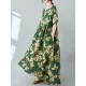 Flower Print Pleated Pockets Half Sleeves Loose Round-neck Midi Dresses Flower Print Pleated Pockets Half Sleeves Loose Round-neck Midi Dresses