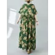 Flower Print Pleated Pockets Half Sleeves Loose Round-neck Midi Dresses Flower Print Pleated Pockets Half Sleeves Loose Round-neck Midi Dresses