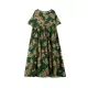 Flower Print Pleated Pockets Half Sleeves Loose Round-neck Midi Dresses Flower Print Pleated Pockets Half Sleeves Loose Round-neck Midi Dresses