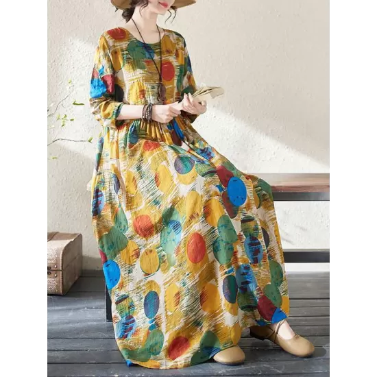 Pleated Polka-Dot Split-Joint A-Line Long Sleeves Round-Neck Maxi Dresses Pleated Polka-Dot Split-Joint A-Line Long Sleeves Round-Neck Maxi Dresses