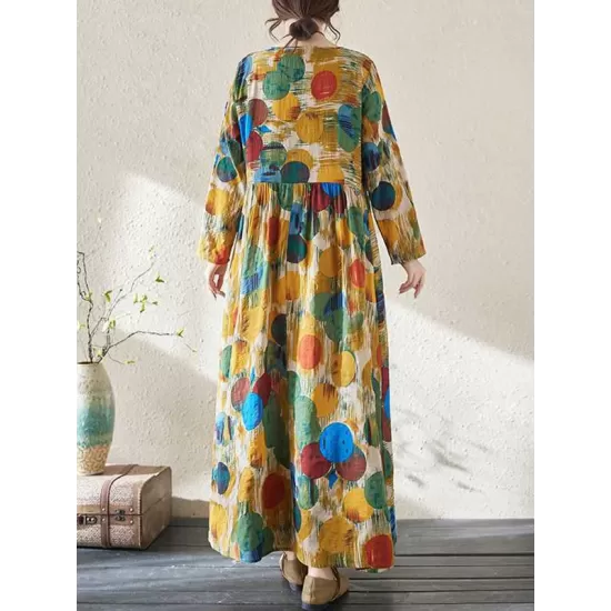 Pleated Polka-Dot Split-Joint A-Line Long Sleeves Round-Neck Maxi Dresses Pleated Polka-Dot Split-Joint A-Line Long Sleeves Round-Neck Maxi Dresses