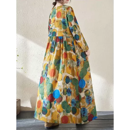 Pleated Polka-Dot Split-Joint A-Line Long Sleeves Round-Neck Maxi Dresses Pleated Polka-Dot Split-Joint A-Line Long Sleeves Round-Neck Maxi Dresses