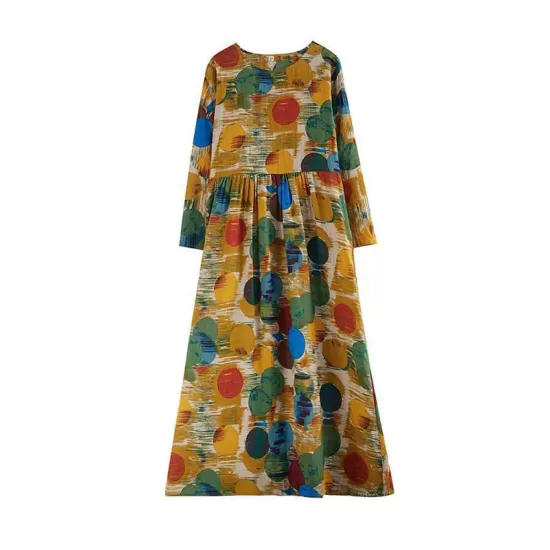 Pleated Polka-Dot Split-Joint A-Line Long Sleeves Round-Neck Maxi Dresses Pleated Polka-Dot Split-Joint A-Line Long Sleeves Round-Neck Maxi Dresses