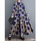 Buttoned Pleated Polka-Dot Split-Joint A-Line Long Sleeves Stand Collar Shirt Dress Maxi Dresses