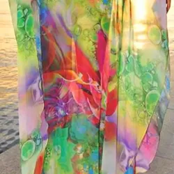 Batwing Sleeves Loose Printed See-Through Split-Joint V-Neck Cover-Ups Maxi Dresses